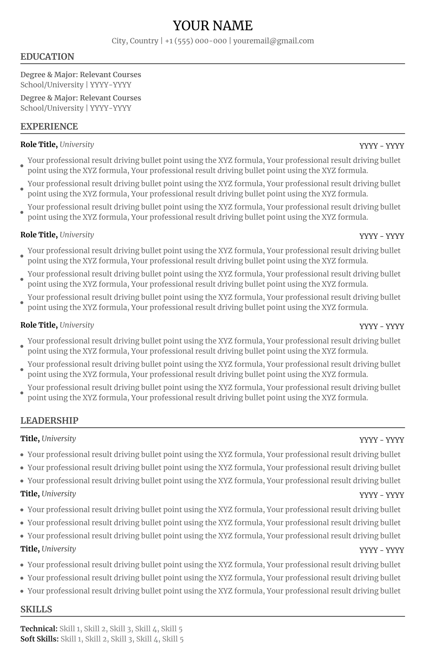 Student resume template